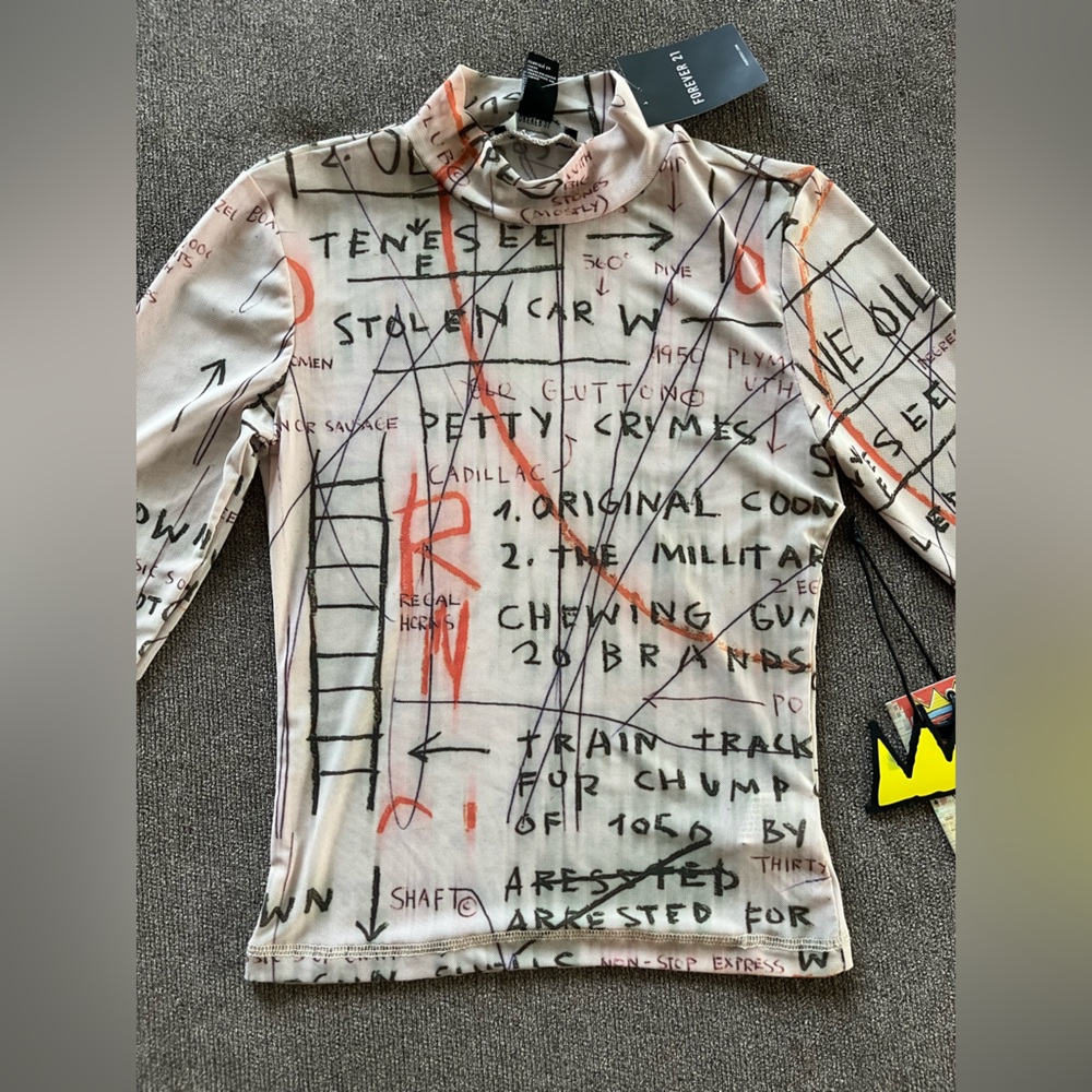 Super RARE Jean-Michel Basquiat Forever 21 recall Olive Oil 1982 mesh top SMALL